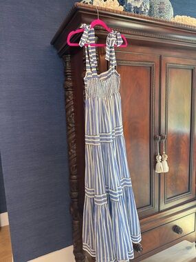 Tucker Blue and White Striped Maxi Dress with Tie Straps